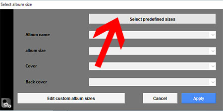 Select album predefined size
